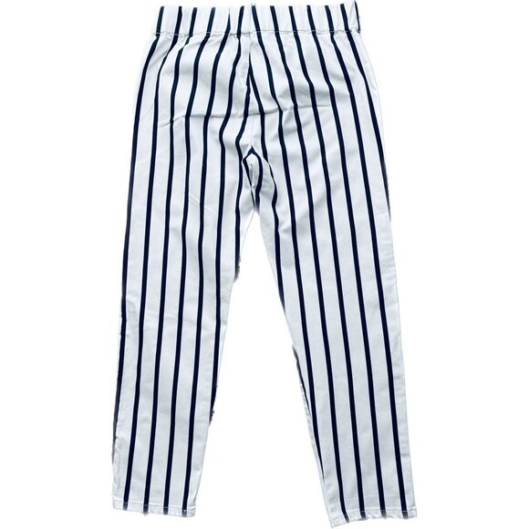 Soft Surroundings Pull On Pants Size M Striped Cropped Tapered Leg Navy White - Picture 1 of 8